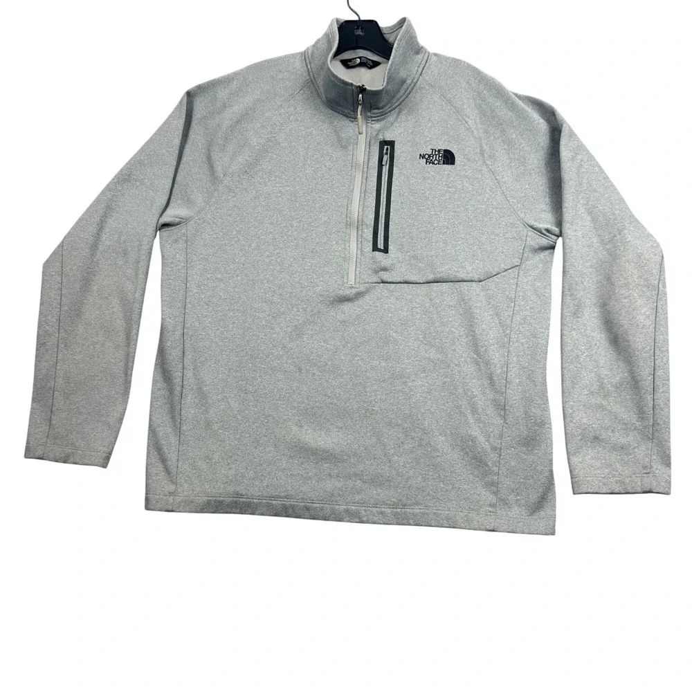 The North Face Mens XL Grey 1/4 Zip Pullover Chest Pocket Raglan Sleeve